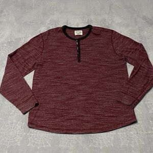 Lucky Brand Henley Shirt Mens L Heather Burgundy Long Sleeve 4 Button Preppy Top